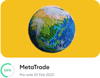 MetaTrade presale card with a 58% progress ring and a 2 February 2023 start date