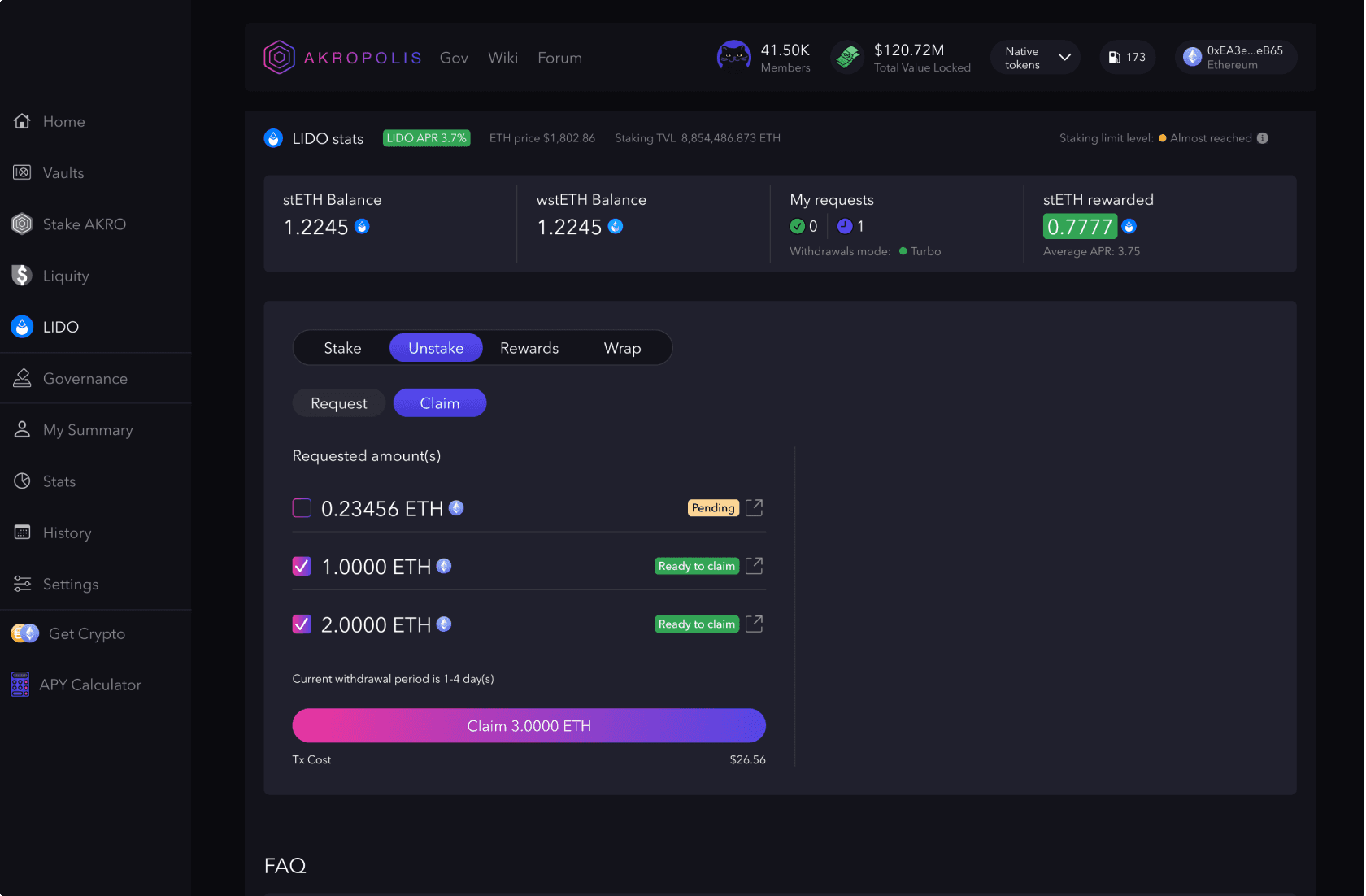Akropolis Lido screenshot in dark theme