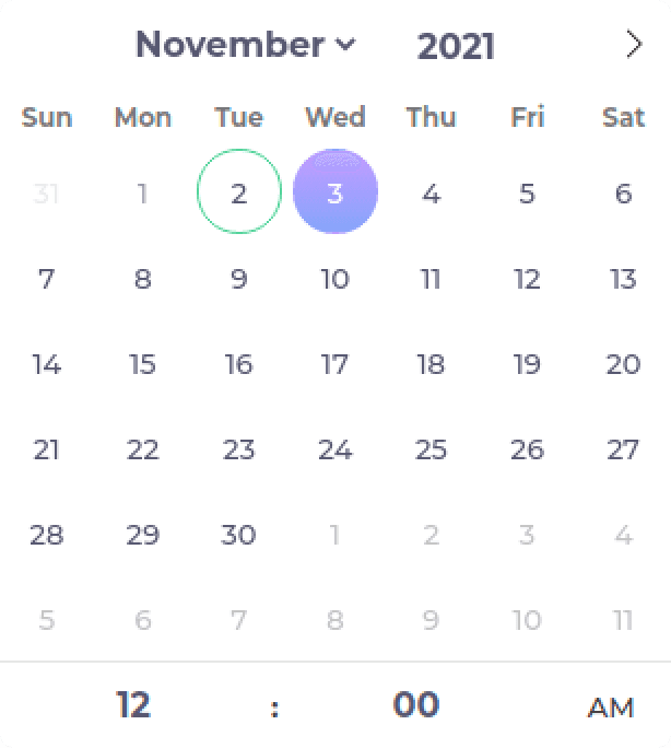 Calendar for choosing the auction end date