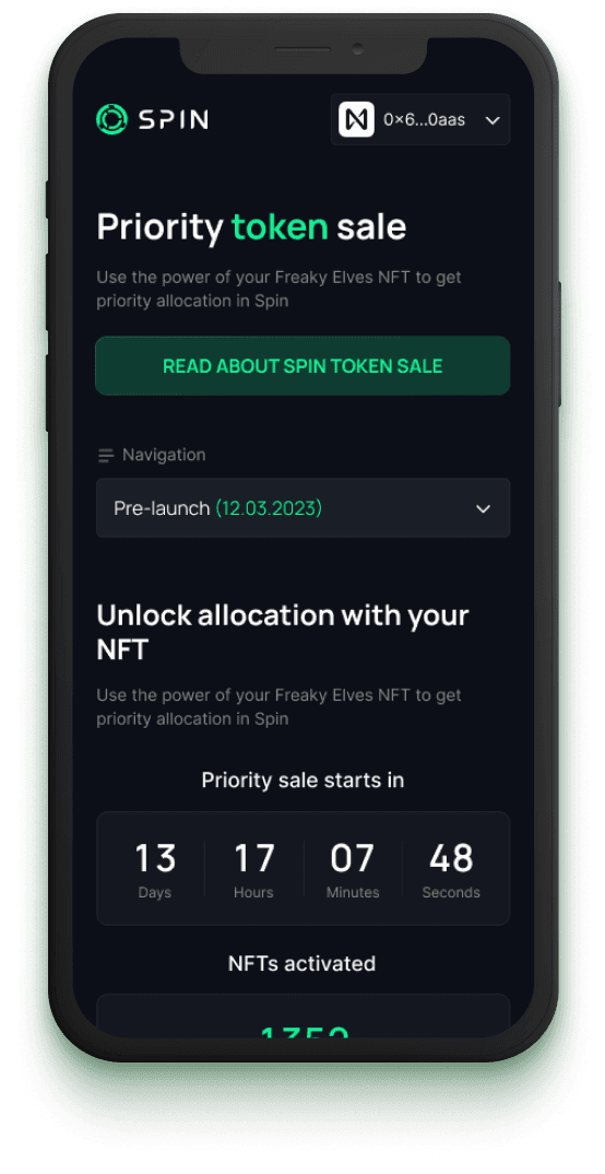 SpinFi — main page mobile view