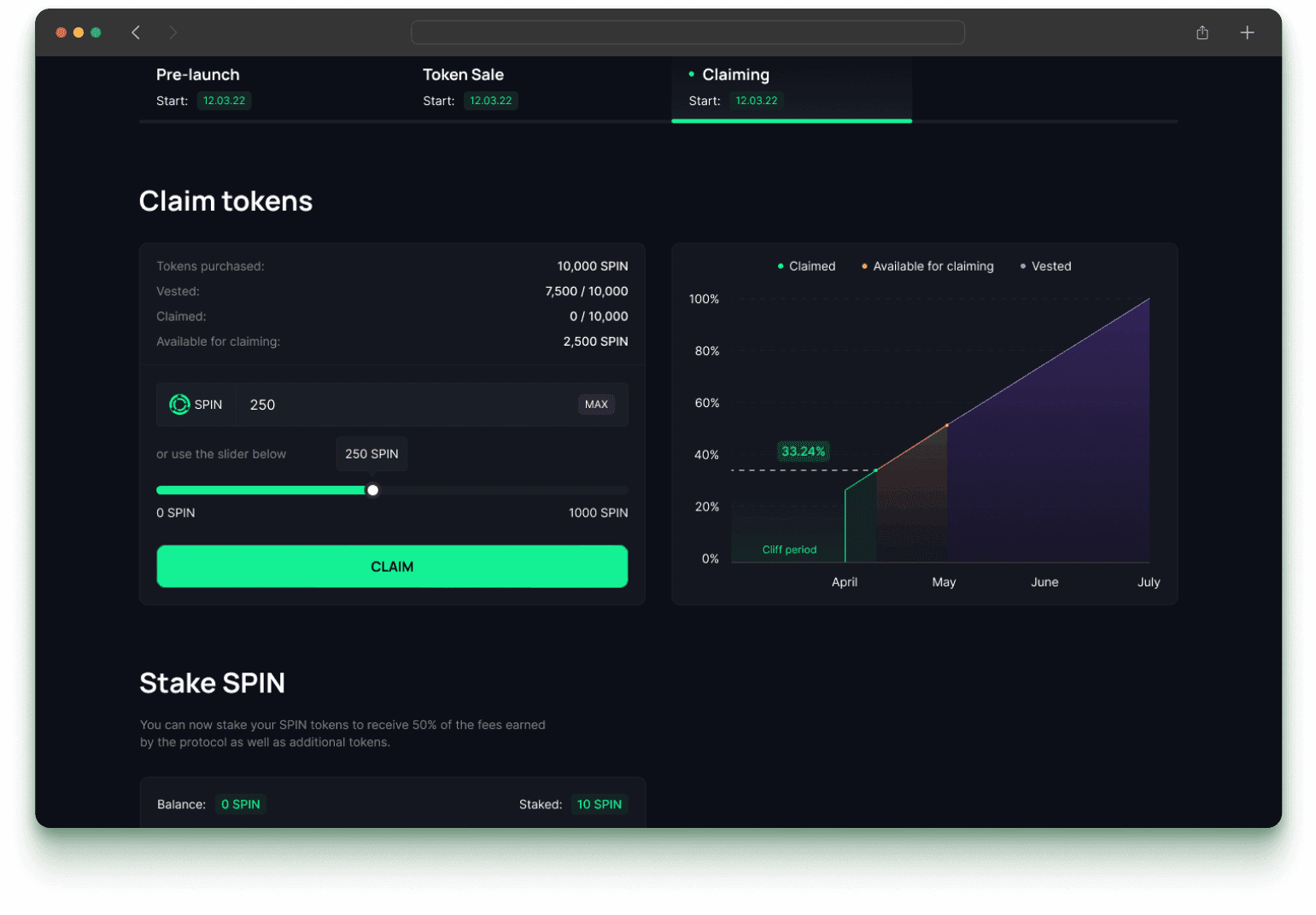 SpinFi — claim tokens